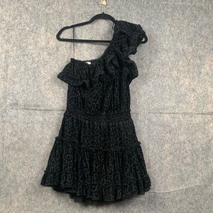 Buddy Love Womens Size Small One Shoulder Ruffle Dress animal print velvet black